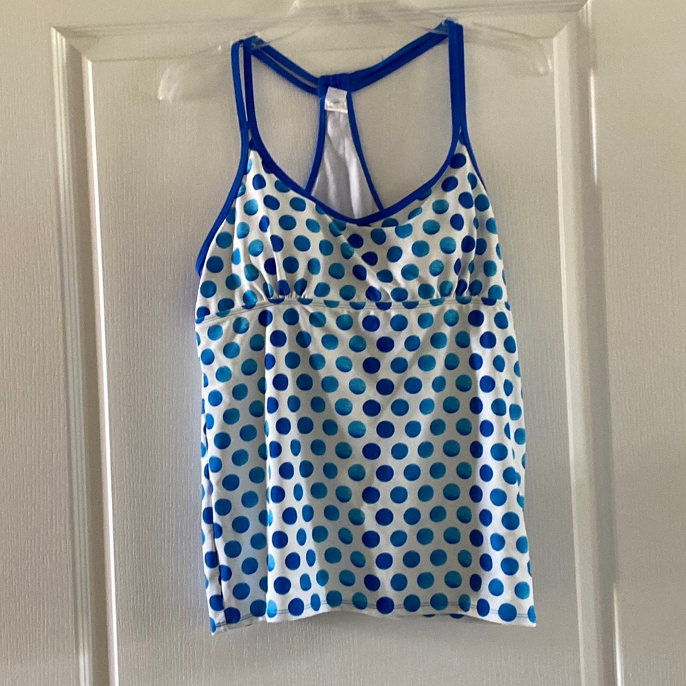 Lime Ricki blue polka dot swim suit